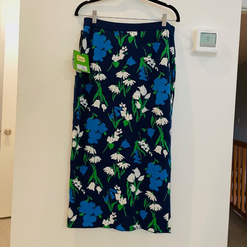 Mixed Floral Sweater Midi Skirt - kate spade new york Blue/Green, knit